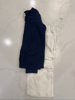 Kid’s White NWT Capri Pants and Navy Blue Cardigan